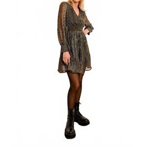 NEW MOLLY BRACKEN touch of lurex mini dress in gold